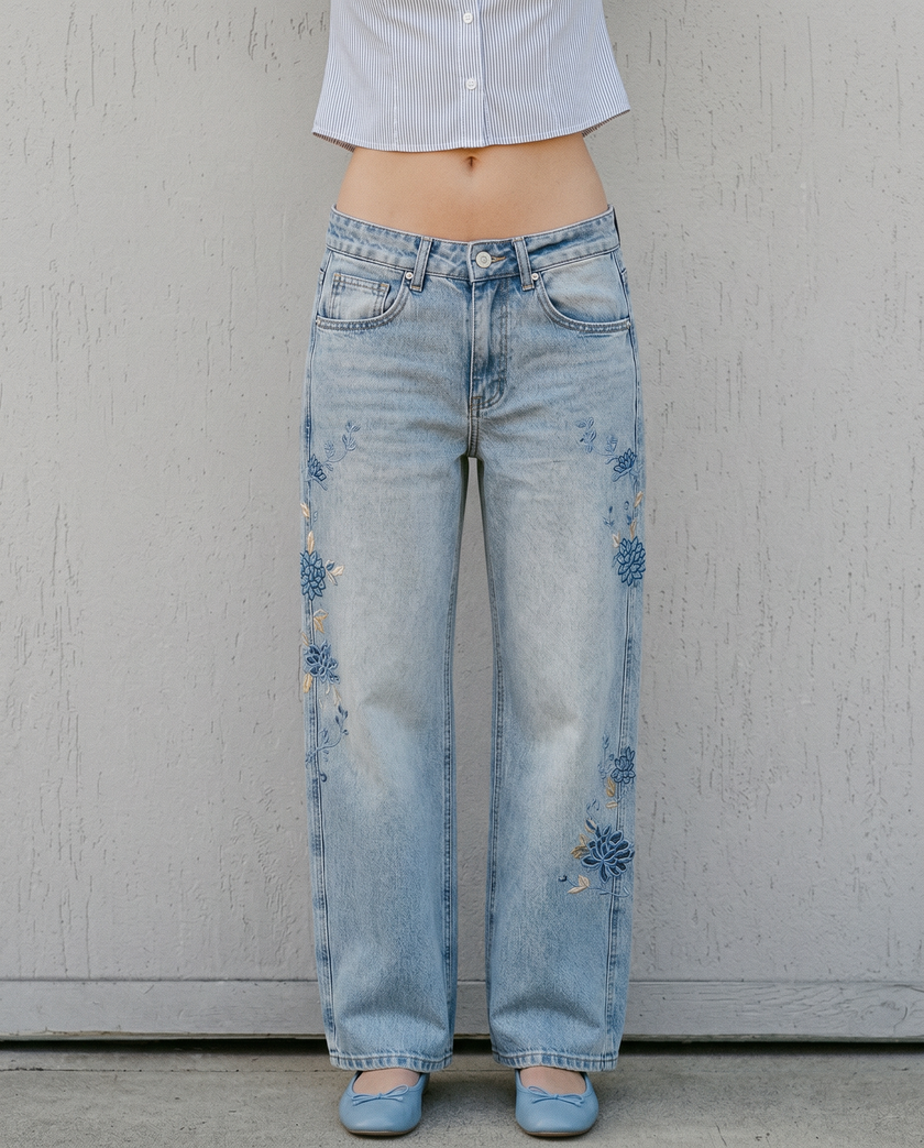 Marigold Embroidered Low-Rise Denim Jeans