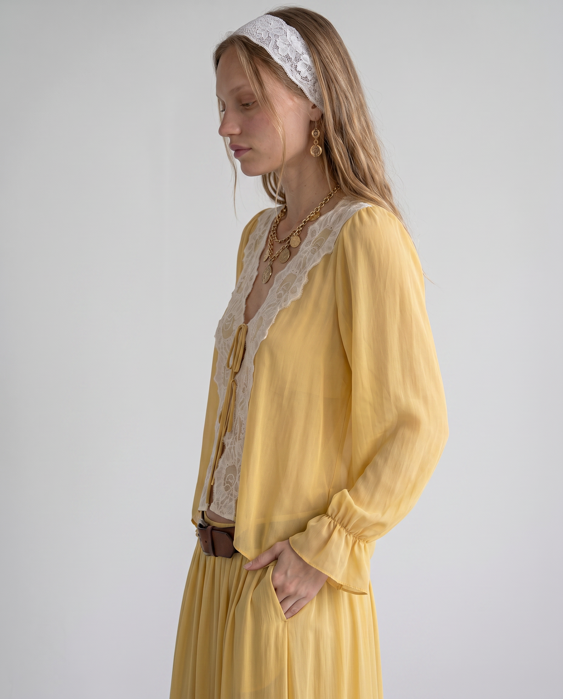 Marigold Lace Trim Blouse
