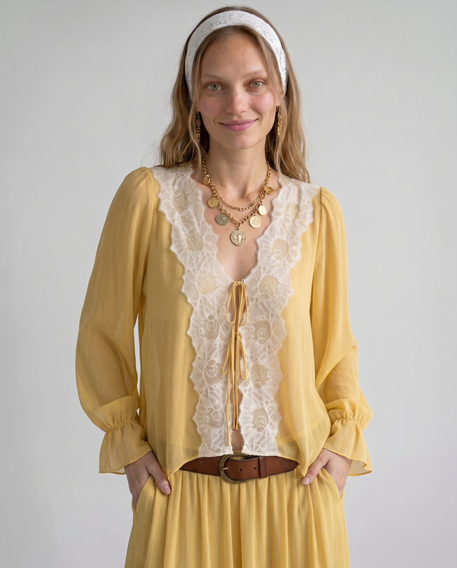 Marigold Lace Trim Blouse