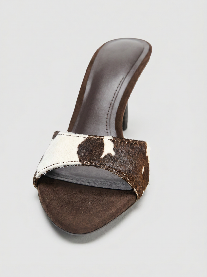 The Cowhide Kitten Mule