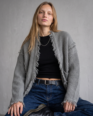 Thornsdale Raw-Hem Fringe Cardigan