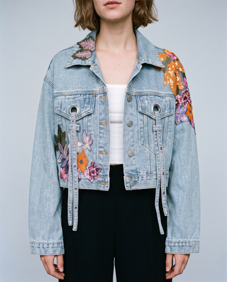 Tallulah Embroidered Cropped Denim Jacket