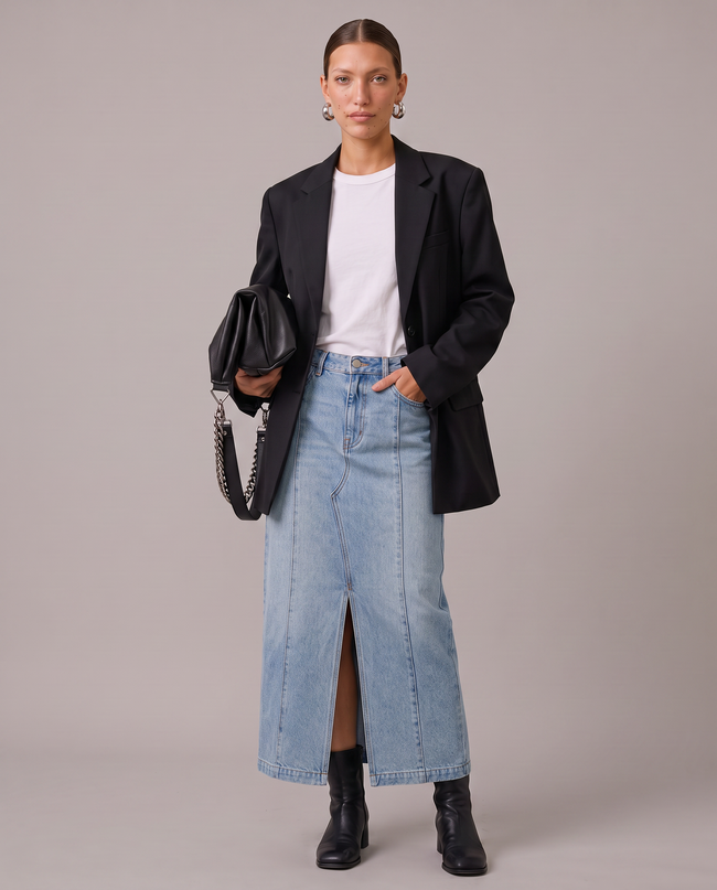 Harlow Denim Column Maxi Skirt