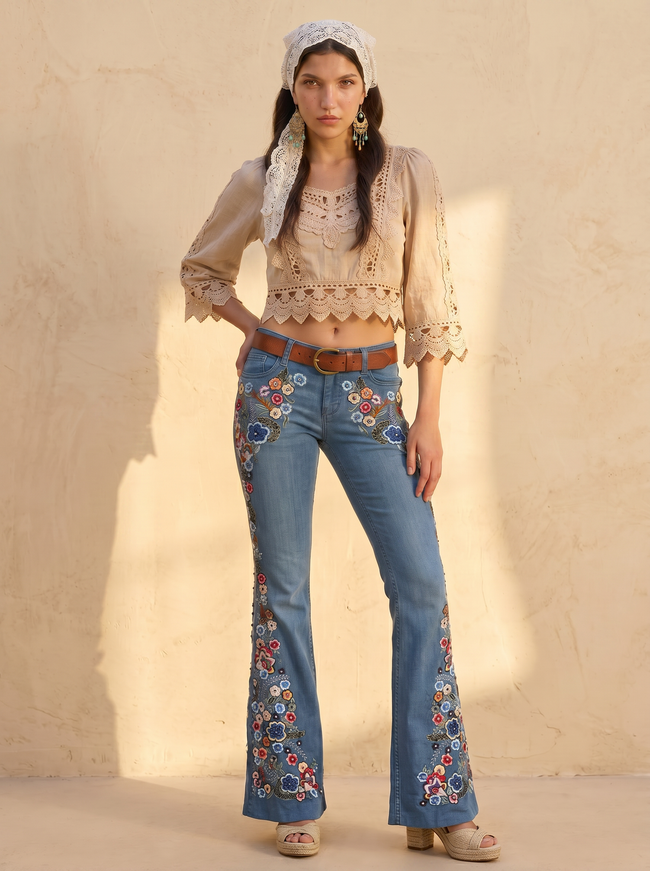 Marigolde Embroidered Flare Denim Jeans