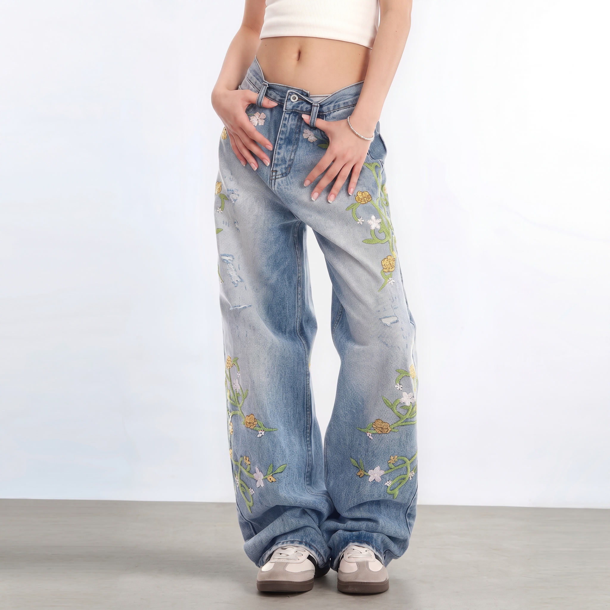 Briar Floral Embroidered Wide-Leg Jeans