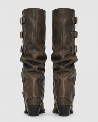 Vega Buckle Strap Slouch Knee-High Boots