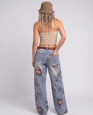 Rosey Low-Rise Denim Floral Jeans
