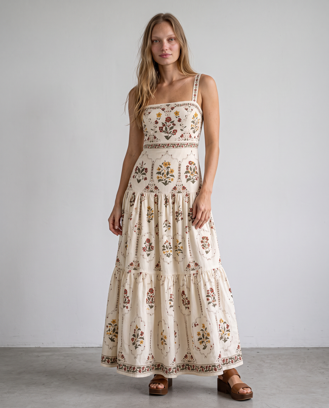 Wren Medallion Floral Tiered Maxi Dress