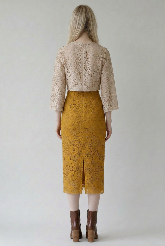 Marigold Floral Lace Pencil Skirt