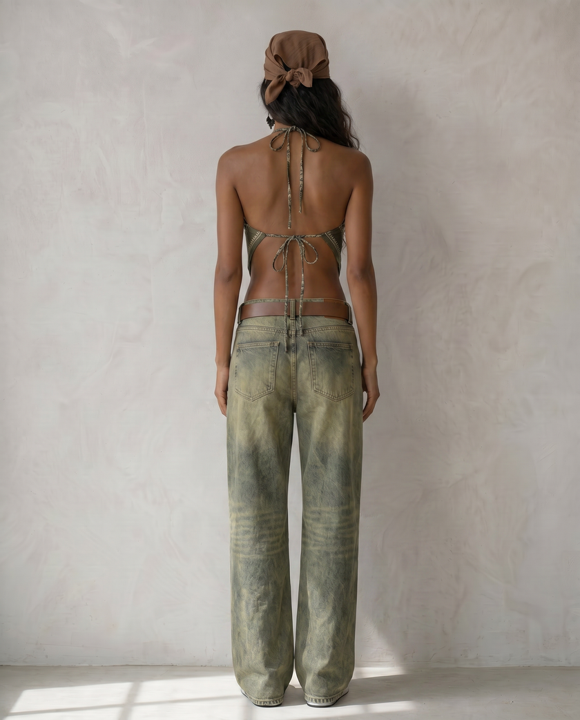 Sable Washed Olive Wide-Leg Jeans