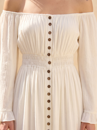 Beulah Button-Front Tiered Midi Dress