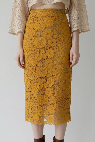 Marigold Floral Lace Pencil Skirt