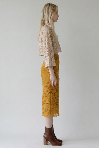 Marigold Floral Lace Pencil Skirt