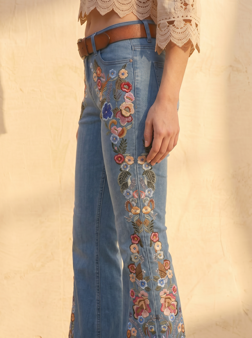 Marigolde Embroidered Flare Denim Jeans