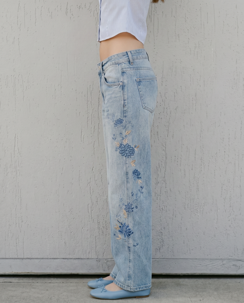 Marigold Embroidered Low-Rise Denim Jeans