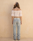 Marigold Floral Embroidered Wide-Leg Jeans