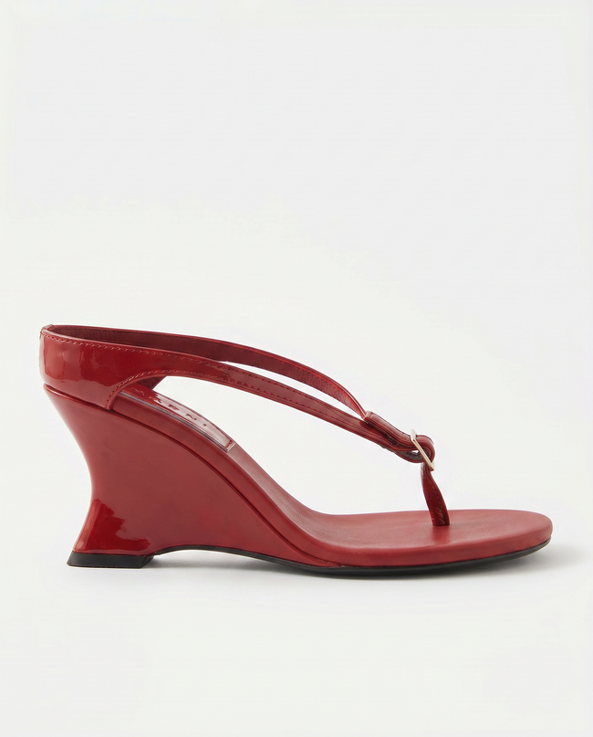 The Patent Wedge Thong Sandal