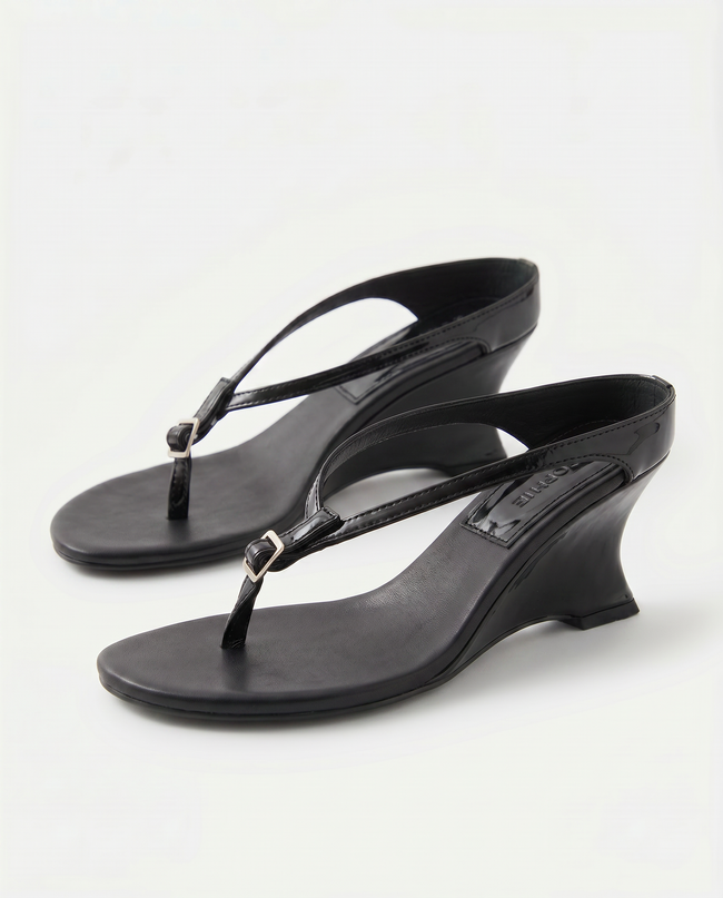 The Patent Wedge Thong Sandal