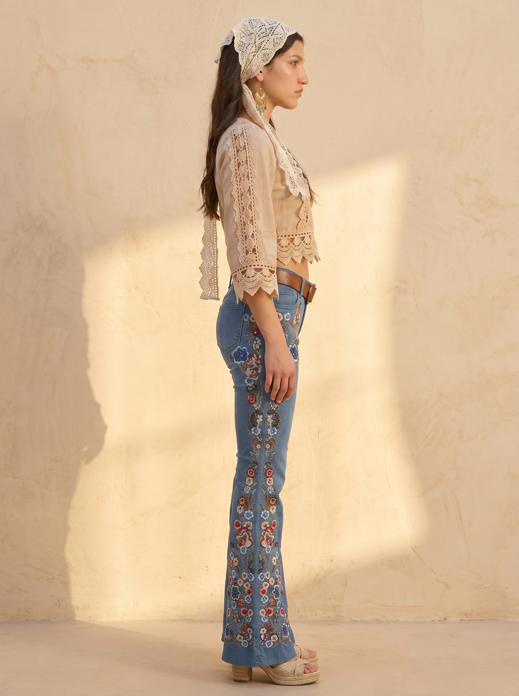 Marigolde Embroidered Flare Denim Jeans
