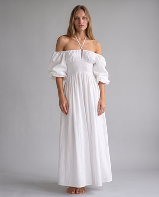 Eudora Off-Shoulder Puff-Sleeve Maxi Dress