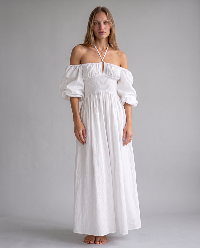 Eudora Off-Shoulder Puff-Sleeve Maxi Dress