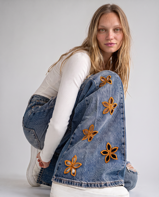 Marigold Floral Cutout Wide-Leg Jeans