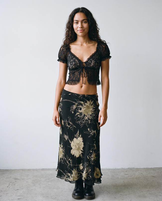 Noire Floral Chiffon Maxi Skirt