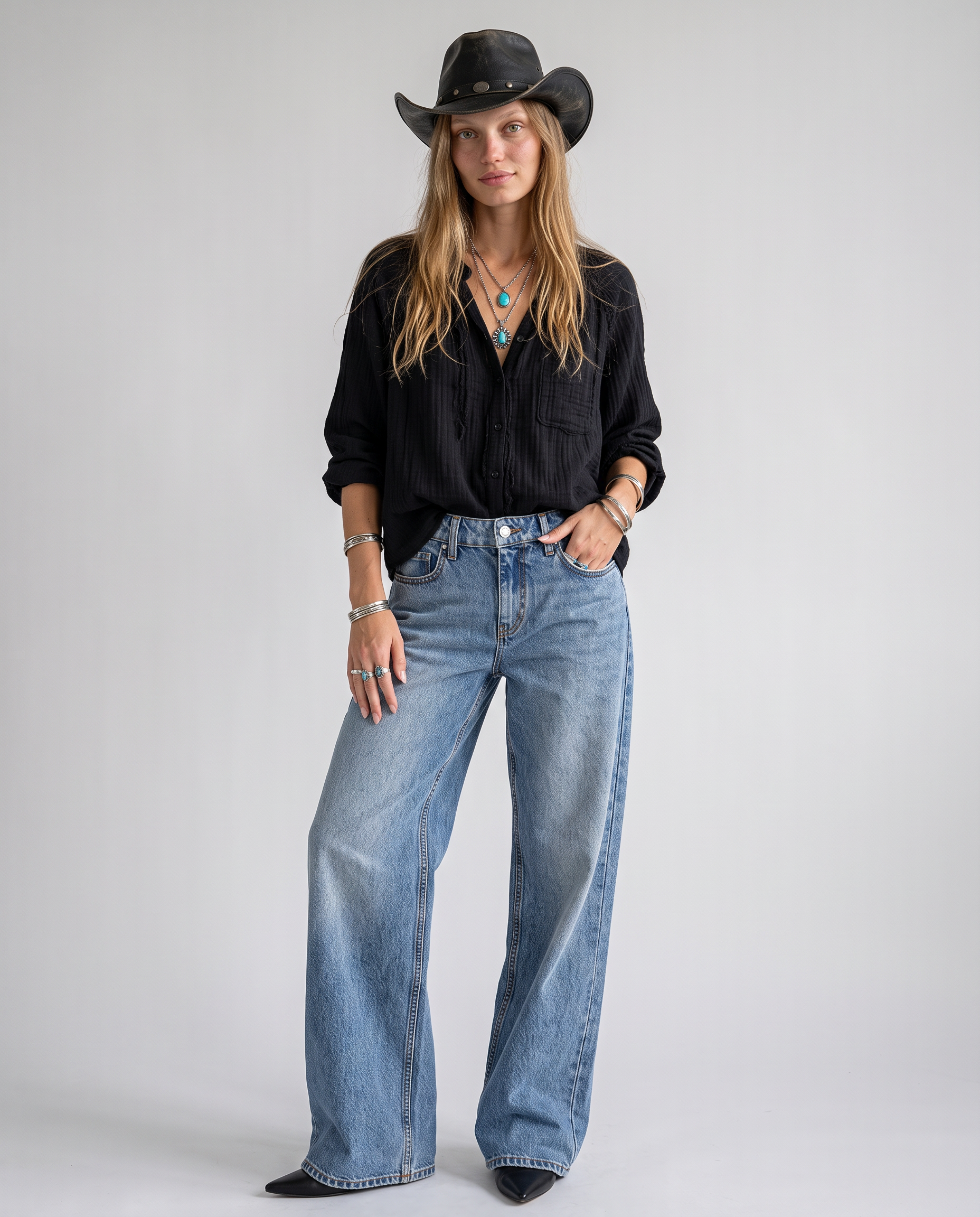 Hendrix Classic Wash Wide-Leg Jeans