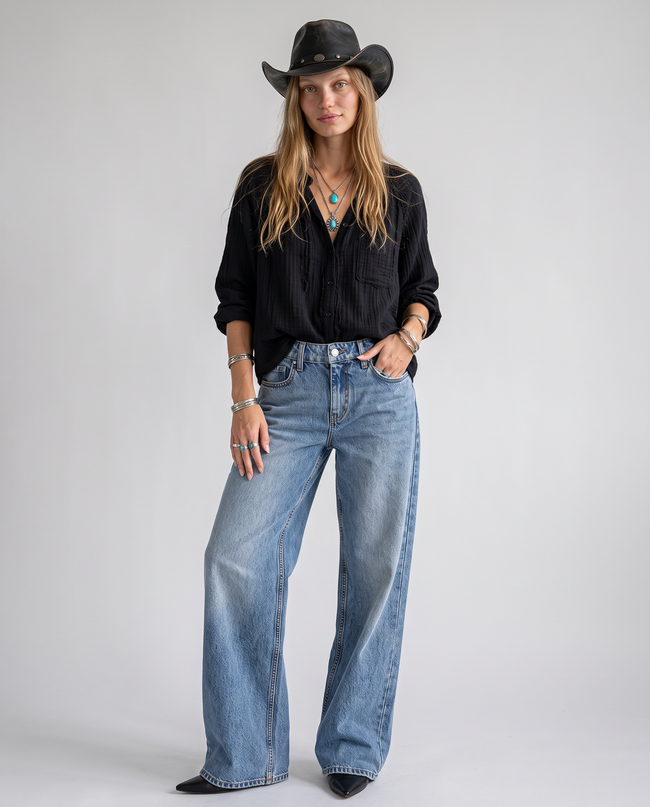 Hendrix Classic Wash Wide-Leg Jeans