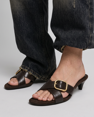 Roux Crisscross Buckle Heel Mules