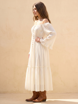 Beulah Button-Front Tiered Midi Dress