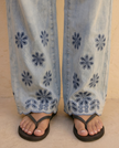 Marigold Floral Embroidered Wide-Leg Jeans