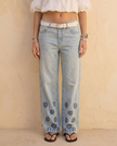 Marigold Floral Embroidered Wide-Leg Jeans