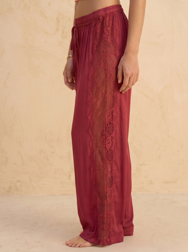 Scarlet Lace-Trim Draped Pants