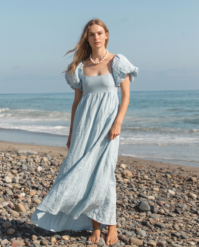 Bettina Puff-Sleeve Smocked Empire Maxi Dress