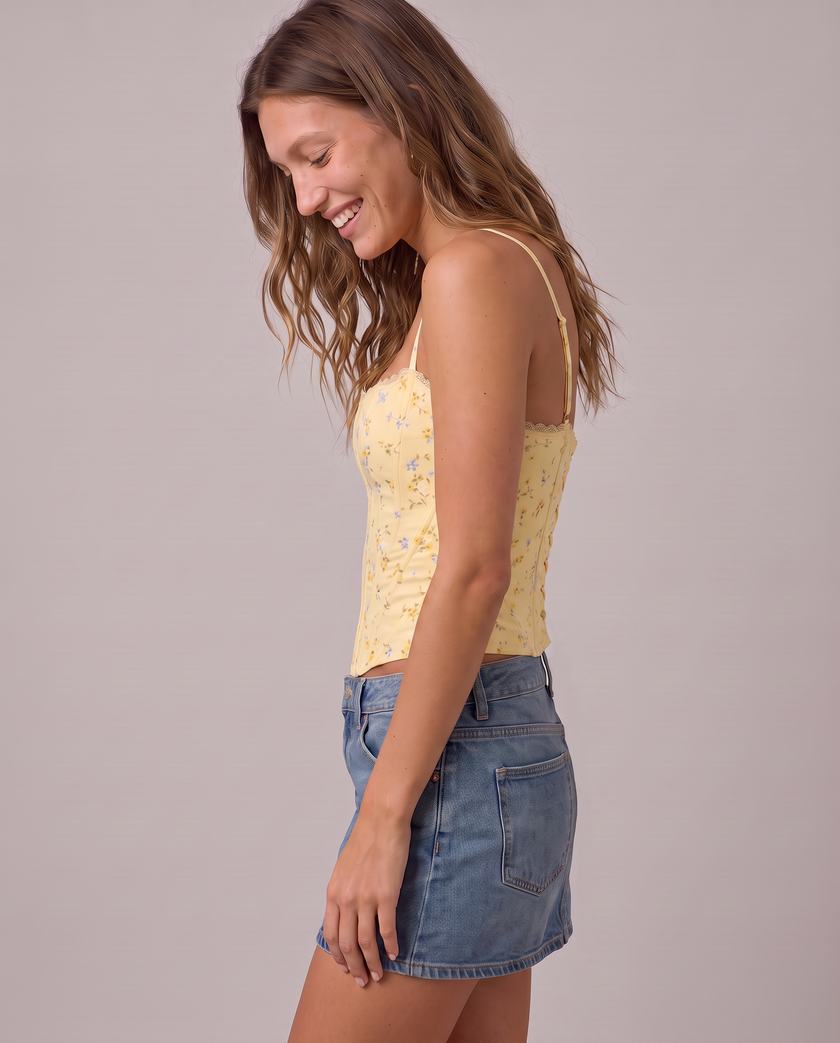 Odalys Floral Lace-Trim Corset Top