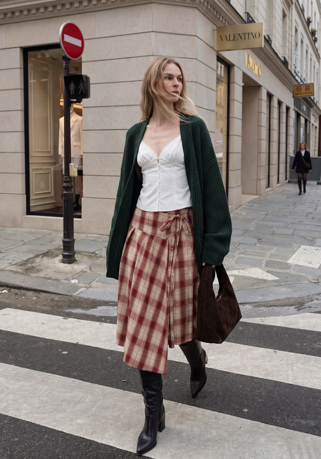Winifred Plaid Wrap Midi Skirt