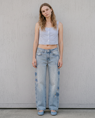 Marigold Embroidered Low-Rise Denim Jeans