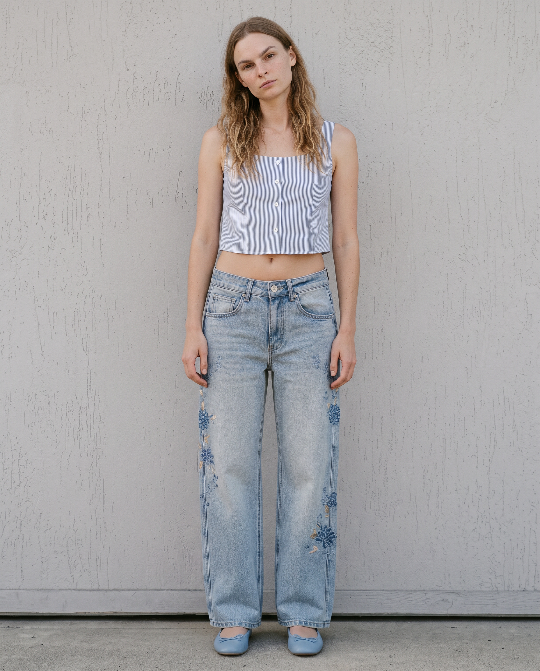 Marigold Embroidered Low-Rise Denim Jeans