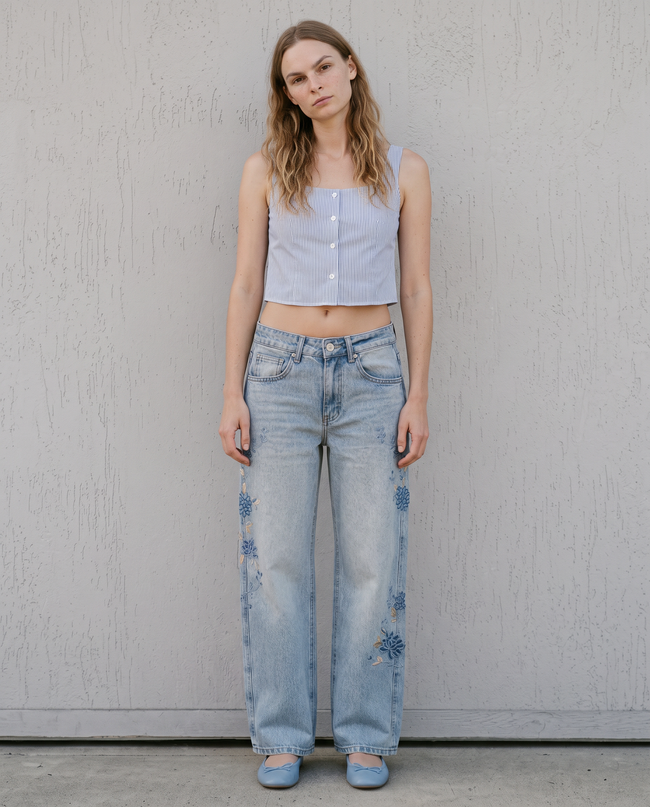 Marigold Embroidered Low-Rise Denim Jeans