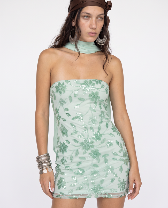 Wilhelmina Beaded Mini Dress