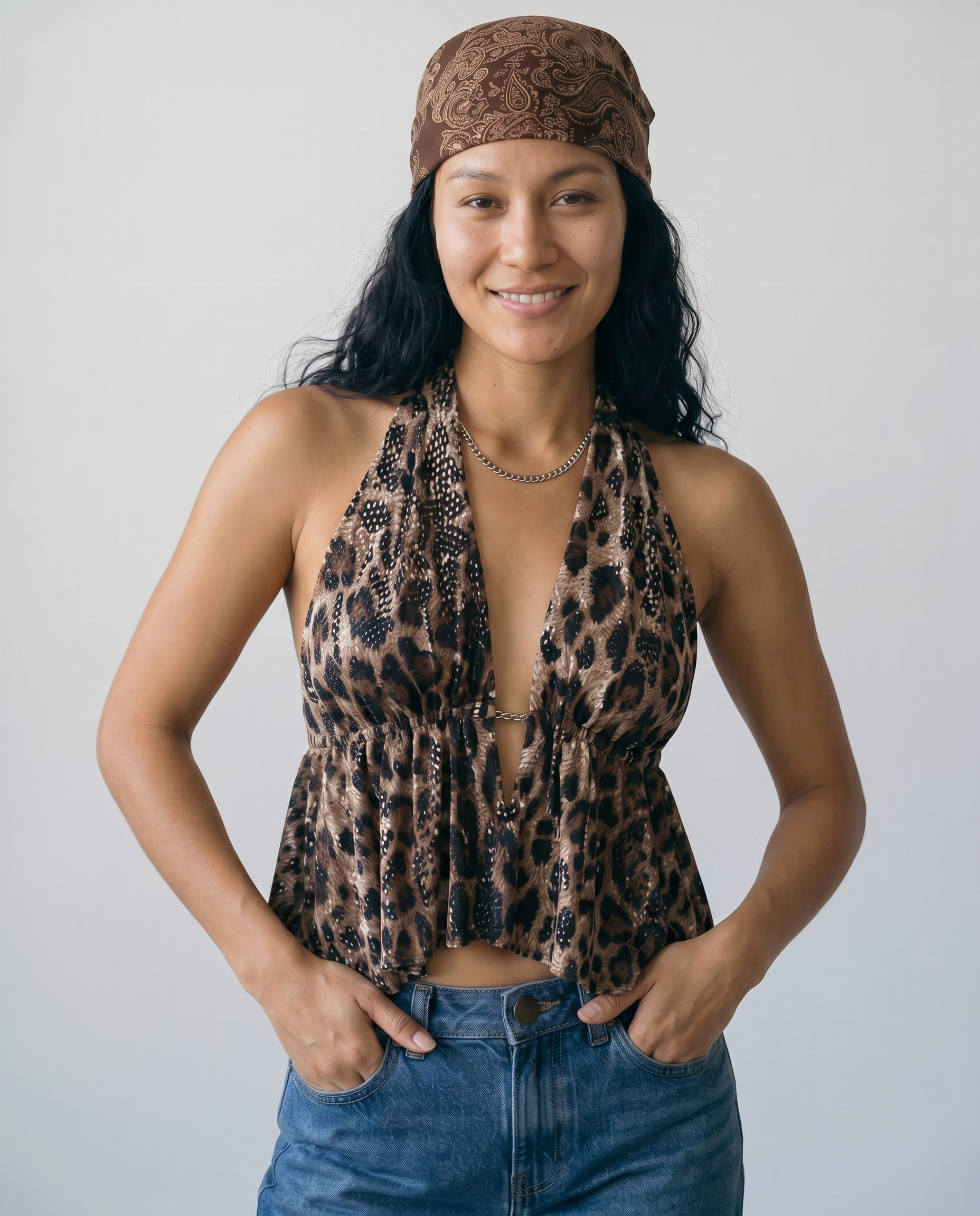 Isadora Sequin Leopard Halter Top