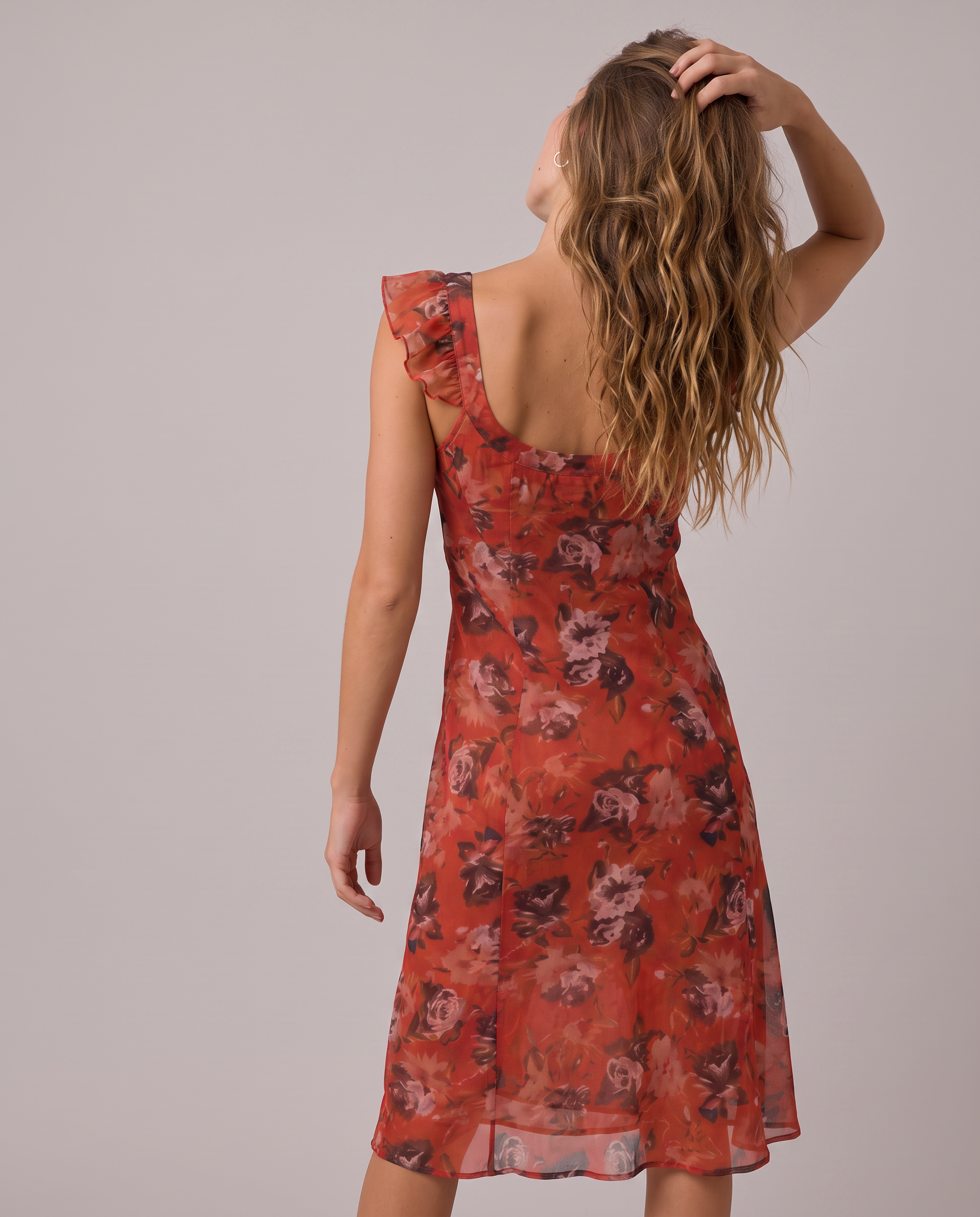 Odessa Ruffle-Sleeve Floral Midi Dress