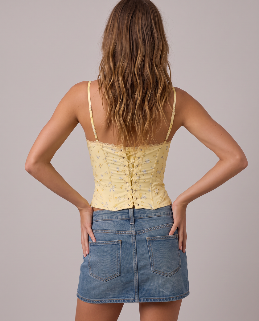 Odalys Floral Lace-Trim Corset Top