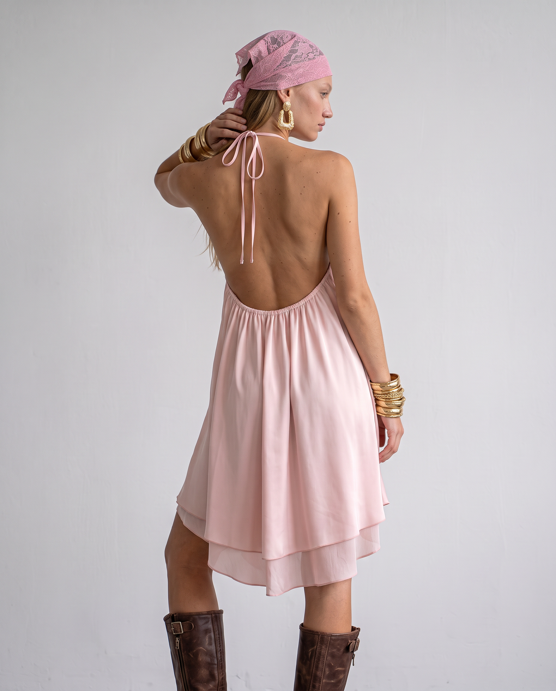 Everly Satin Halter Dress