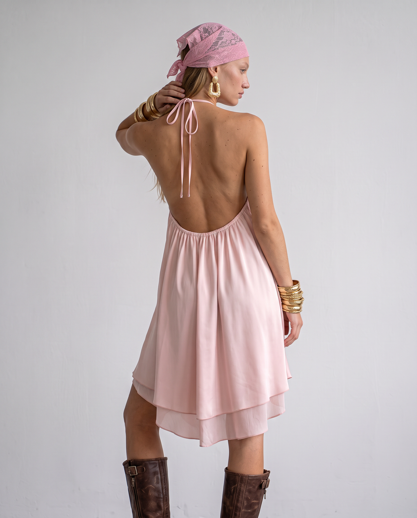 Everly Satin Halter Dress