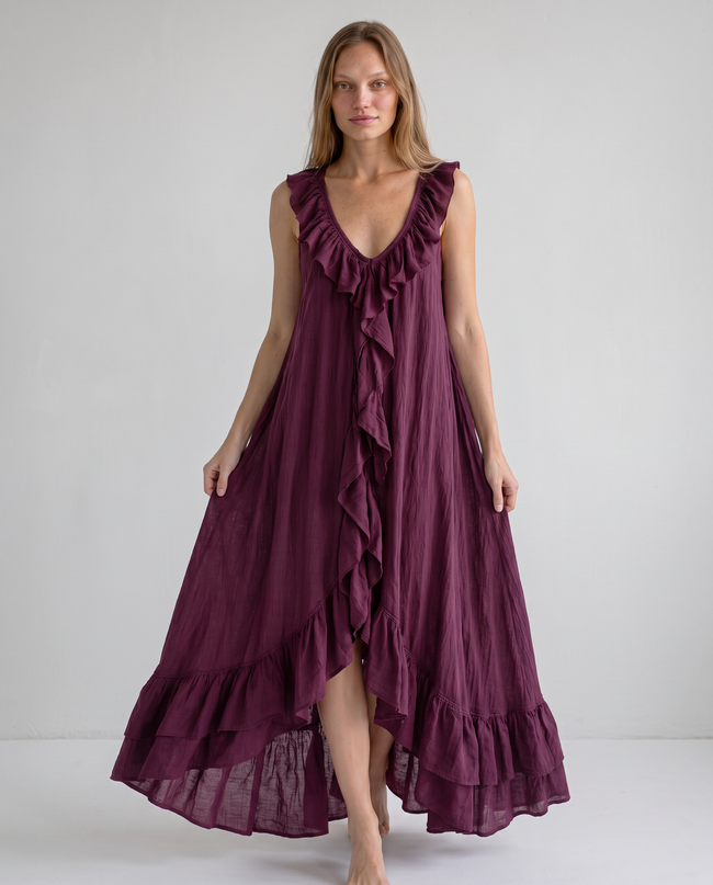 Sienna Ruffle-Trim Asymmetric Maxi Dress