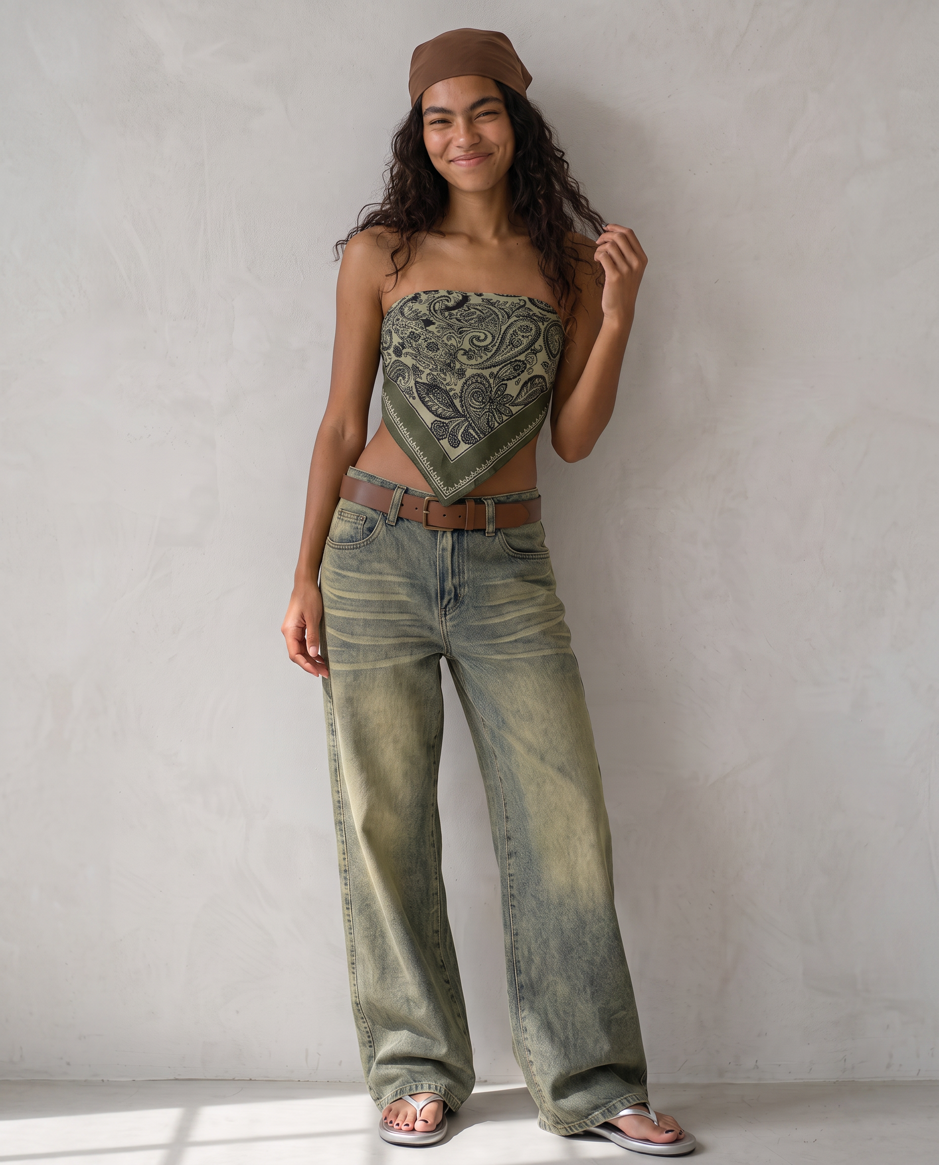 Sable Washed Olive Wide-Leg Jeans