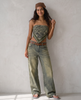 Sable Washed Olive Wide-Leg Jeans