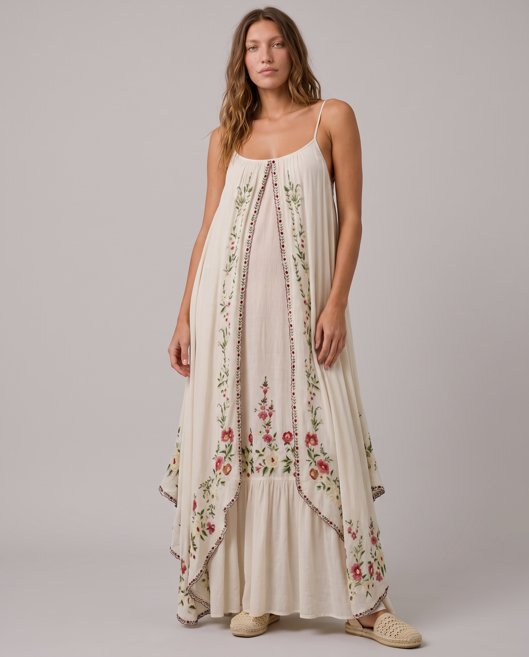 Seraphina Embroidered Trapeze Maxi Dress